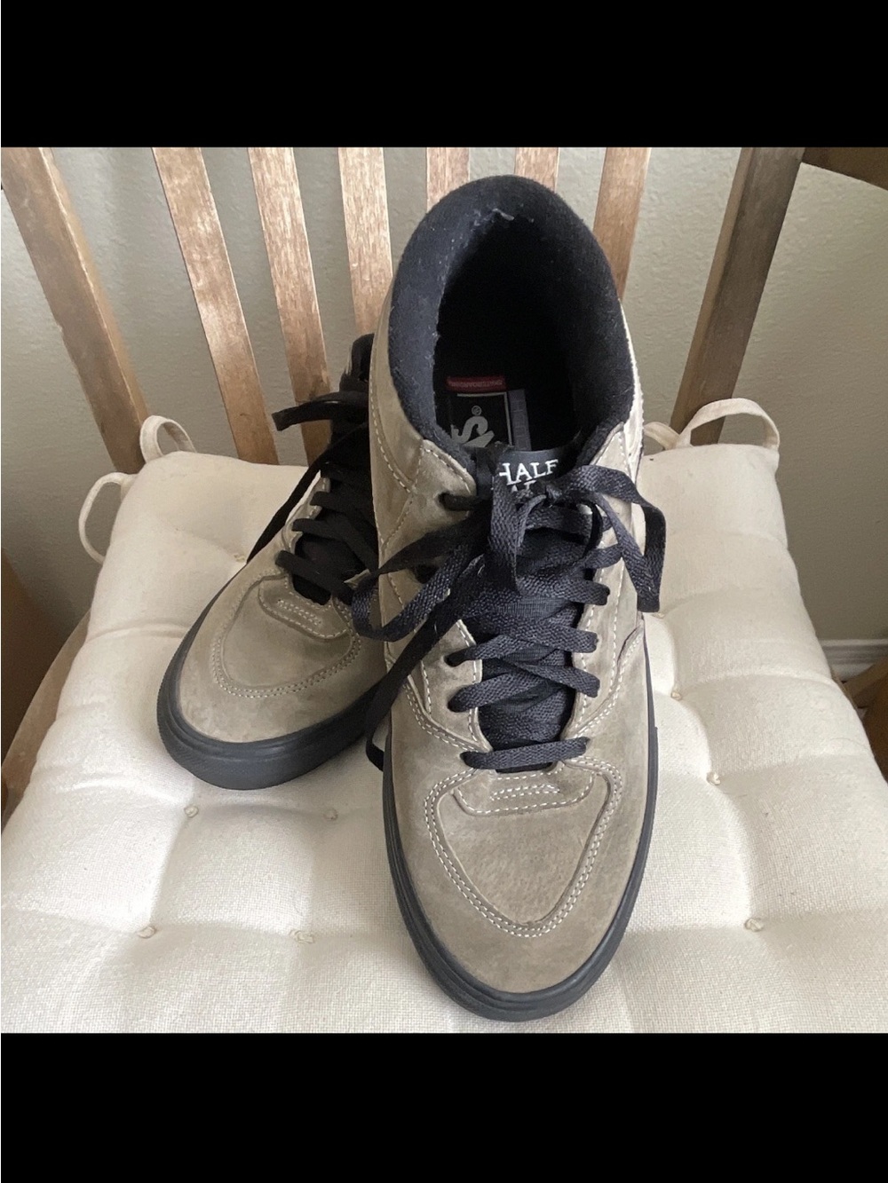 Vans Half Cab Mid-Top Suede Sneakers in Taupe with Black Sole - Picture 3 of 10